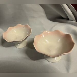 Vintage Tachikichi Scalloped Footed Ice Cream Bowl Pink White